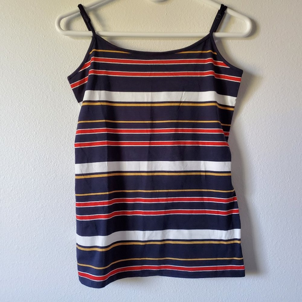 Loft (Medium Dark navy blue with white and gold strips spaghetti strap top)